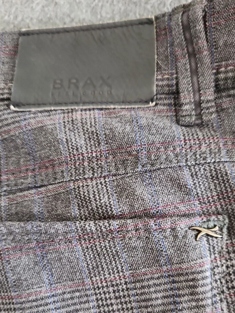 Brax Cooper Fancy Mens Gray Plaid Chino Pants Cotton Regular Fit Size 40x32